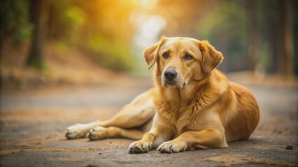 Yellow brown dog lying on the ground, dog, pet, animal, resting, relaxing, cute, fluffy, fur, canine, mammal, domestic, outdoor