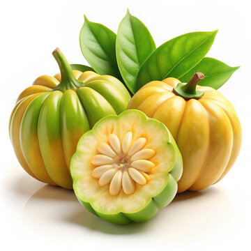 Garcinia Cambogia Fruit with Leaves (Close-Up)