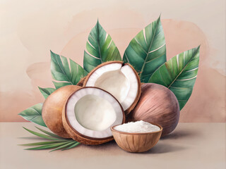 Tropical Coconut Illustration for Natural Products