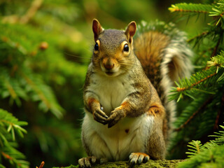 Fototapeta premium squirrel in the park, rodent, cute, mammal, wildlife, grey, nature, tail, tree, wild, fur, gray, park, nut, brown, eating, furry, grey squirrel