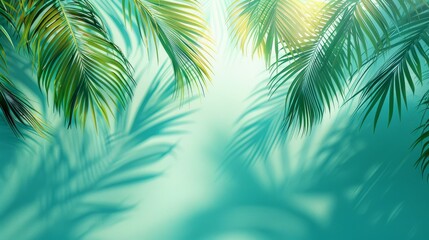 Abstract tropic mint-colored background with soft palm tree shadows like a mockup or product presentation template. green patel 