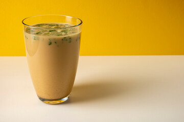 Chinese green onions coffee. Cold iced coffee with fresh spring onions