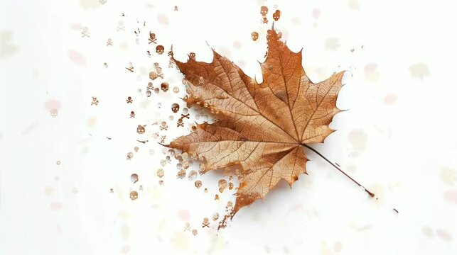 a piece of brown leaf on a very beautiful white background. seamless looping time-lapse virtual 4k video Animation Background.