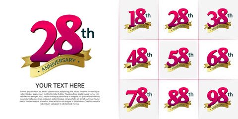 anniversary logotype set vector, purple color and gold ribbon for special day celebration
