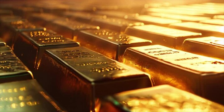 Rows of gold bars. Financial economy banking concept. Shiny golden precious metal background