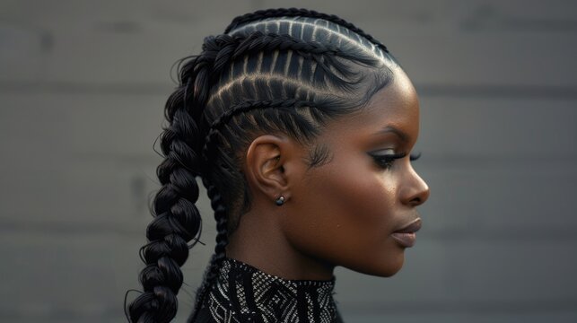 Distinctive elegance - attractive beautiful personality with french , pointed , classic afr , thai, american braids, cornrow hairstyle, celebrating the art of braiding