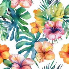 Naklejka premium Watercolor tropical shorts seamless repeating pattern, minimal pattern, high contrasty