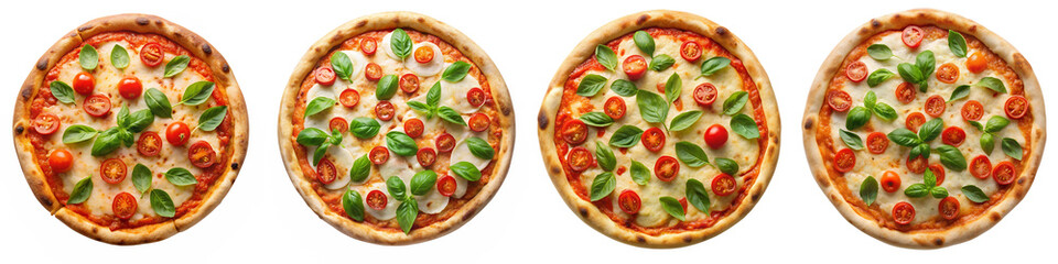 Tasty margarita pizza top view isolated on transparent background PNG file