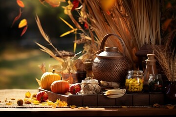 autumn still life background, generative ai