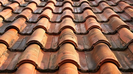 Red clay tile roof background with architectural beauty and vintage pattern