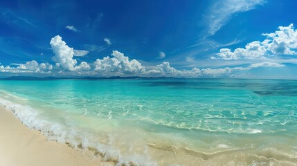 panoramic view of turquoise beach with pristine sand tropical paradise