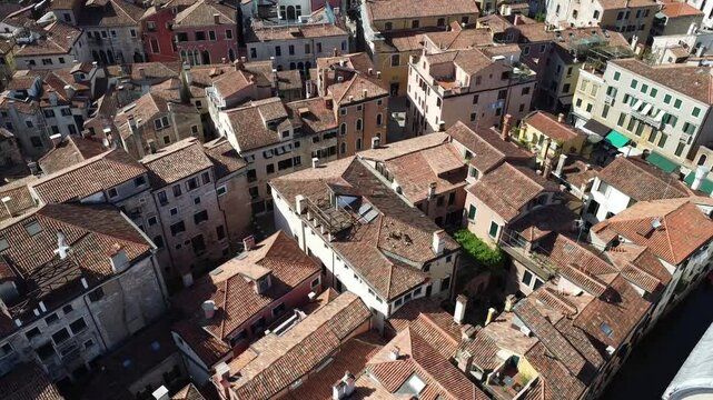 Marble-clad church of Santa Maria dei Miracoli, in the Sestiere Cannaregio, drone shot, Venice, Veneto, Italy, Europe