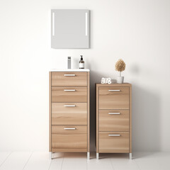 Modern Bathroom Vanity with Wooden Drawers and Mirror