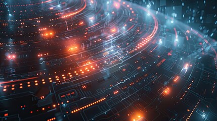 Obraz premium Futuristic abstract background with 3D renderings of digital interfaces and data analytics for business