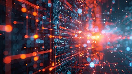 Fototapeta premium Futuristic abstract background with 3D renderings of digital interfaces and data analytics for business