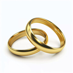 Gold Wedding Rings Close Up Isolated on Plain White Background, Two Minimalist Wedding Bands Macro Photography