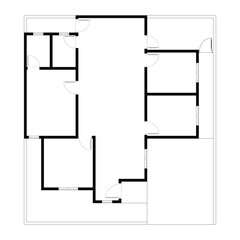 Black and White floor plan of a modern unfurnished house for your design. Suburban house vector blueprint. Architectural background