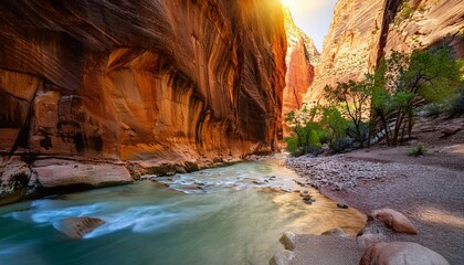 brilliant water and canyon walls in the narrows of zion top down trail zion national park utah