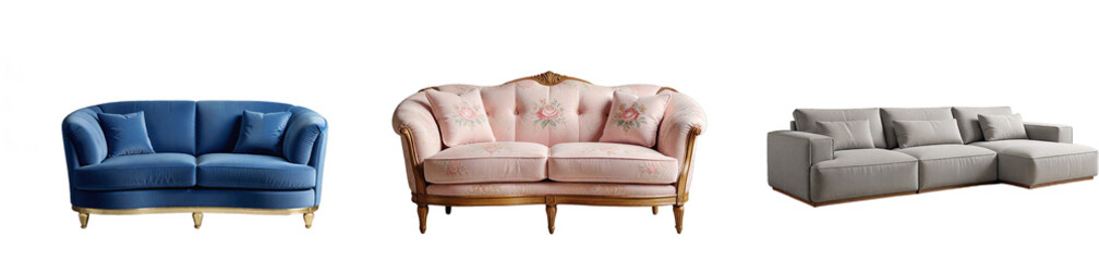 Obraz premium Red pink gray sofa realistic on transparent backgrounds