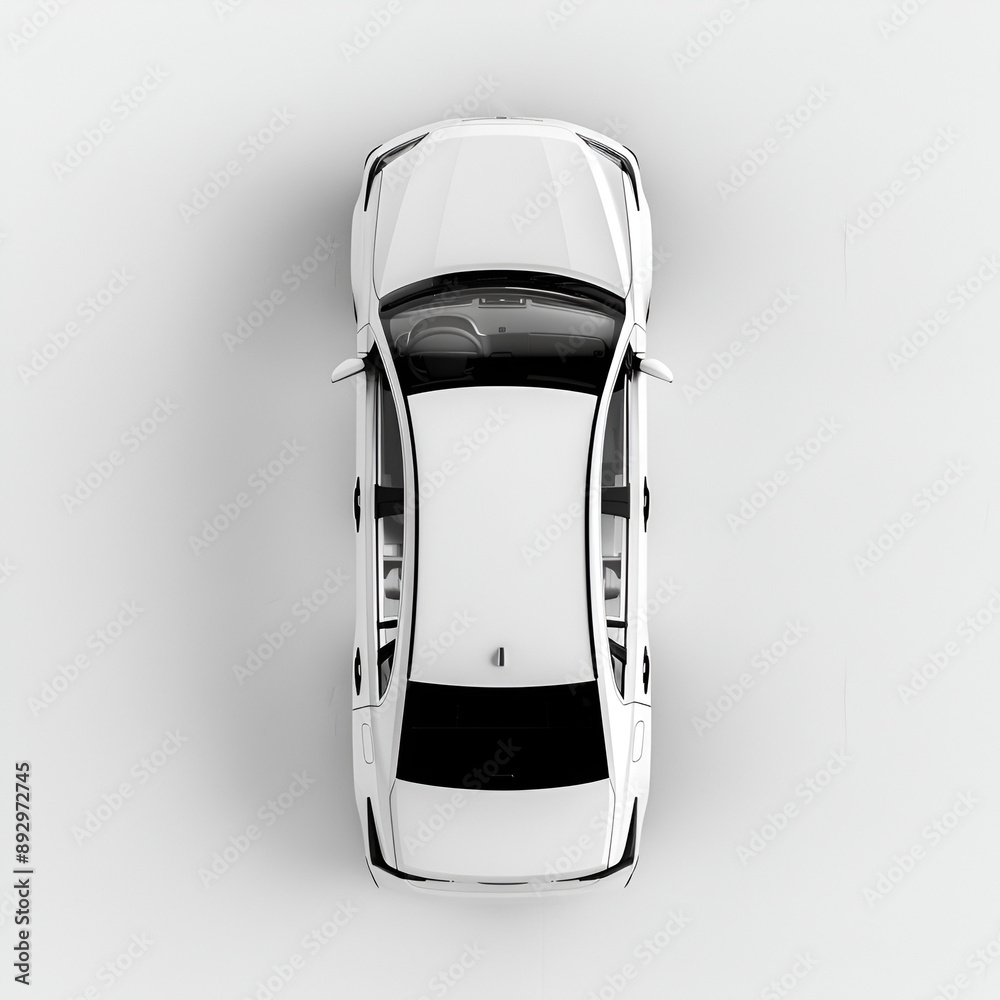 Wall mural White car seen from above