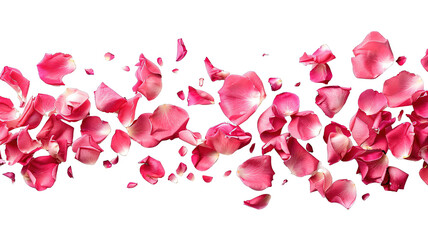 Photo of vibrant pink rose flowers petals falling on transparent background, png file. Petal rain, Wedding celebration, Valentines day card, romantic overlay