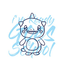hand drawn monster illustration with text i'm ready goes to school for t-shirt design
