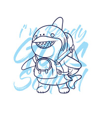 hand drawn monster illustration with text i'm ready goes to school for t-shirt design
