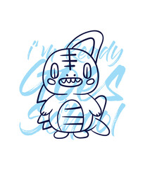 hand drawn monster illustration with text i'm ready goes to school for t-shirt design
