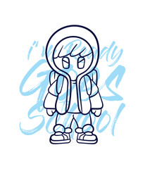 Obraz premium hand drawn monster illustration with text i'm ready goes to school for t-shirt design 