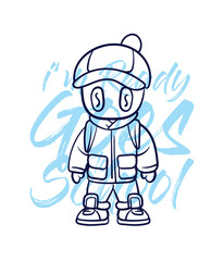 hand drawn monster illustration with text i'm ready goes to school for t-shirt design
