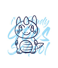 hand drawn monster illustration with text i'm ready goes to school for t-shirt design
