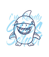 hand drawn monster illustration with text i'm ready goes to school for t-shirt design
