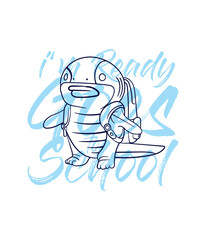 hand drawn monster illustration with text i'm ready goes to school for t-shirt design
