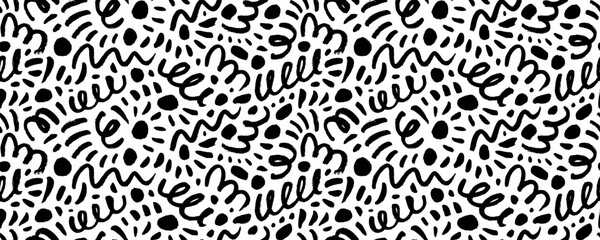 Hand drawn crayon doodle lines and squiggles seamless pattern. Creative style childish background with messy doodles and scribbles. Chaotic ink brush scribbles decorative texture. Messy doodles.
