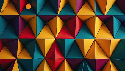 Fototapeta premium Triangular Cluster Design with Multicolored Panels and Aprtial Illumination by Sunlight
