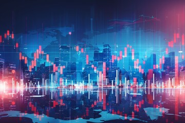 Financial Data Visualization Over Cityscape
