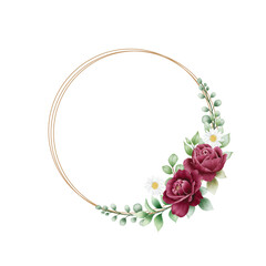 watercolor floral rose wreath with golden circle