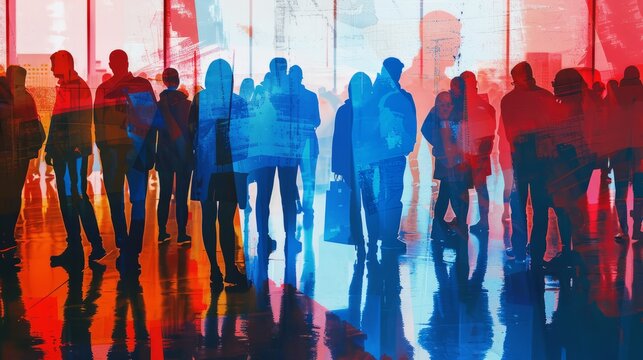  Diverse group in line to vote; one holds American flag - Powered by Adobe