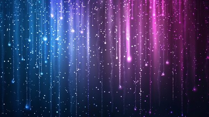 An abstract background image featuring cascading blue and purple lines with bright, falling light particles creating a magical night sky feel.