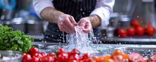 Chef Washing Hands Thoroughly Before Cooking Food Safety and Hygiene in the Kitchen, Importance of Handwashing for Food Preparation