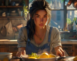 Woman Cleaning Dishes in a Clean and Organized Kitchen, Showing Her Kitchen Cleaning Skills and Routine Discover How to Keep Your Kitchen Spotless with This Simple Guide