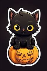 halloween pumpkin with cat, generative ai