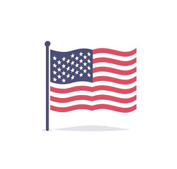 Flat Vector Illustration of American Flag on White Background - Patriotic Symbol