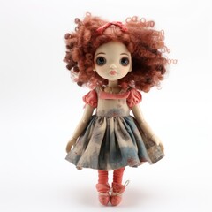 Fototapeta premium Doll isolate on a white background : a cherished plaything and collectible, embodying childhood memories and cultural significance, reflecting history and imagination.