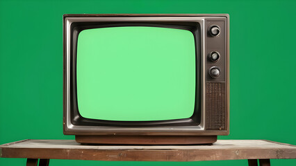 Old tv on the isolated old green screen tv
