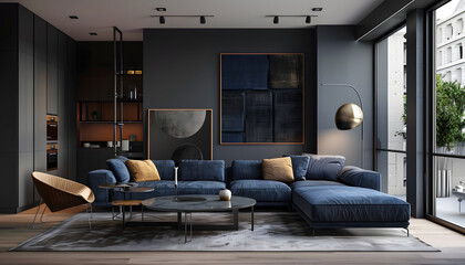 Fototapeta premium Living room interior design in minimalist style