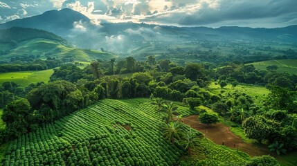 Fototapeta premium Agroforestry: Integrating trees and shrubs into crop and livestock farming to enhance diversity, productivity, and sustainability in land-use systems. 