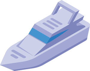 White modern yacht sailing on water surface, side view, in isometric view