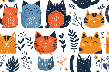 Seamless cat pattern, continuous background