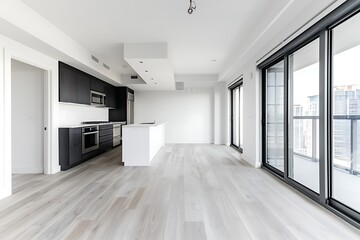 Fototapeta premium Modern Kitchen and Living Space with City View